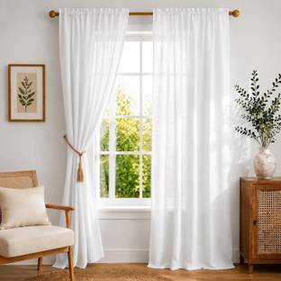 HOMEMONDE 213.36 cm (7 ft) Door Cotton Transparent Curtain (Pack Of 2)