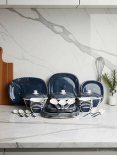 BATANIYA Pack of 40 Melamin Blue ethnic Triple Coated Dinner Set
