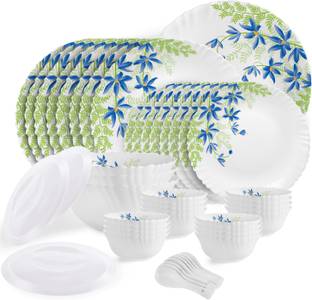 cello Pack of 47 Opalware Dazzle Series Blue Primrose Crockery Set |Dishwasher Safe|Light-Weight Dinner Set