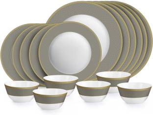 cello Pack of 18 Opalware Solitaire Series Moonstone | Extra Strong | Light Weight | Dishwasher Safe | Dinner Set