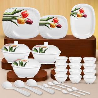 Flipkart SmartBuy Pack of 40 Melamin Blossom Spectrum Melamine|Dishwasher Safe|Stain Resistant Dinner Set
