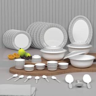 Castleite Pack of 40 Melamin Piccolo Ivory Bloom Round Designer Crockery Dinner Set