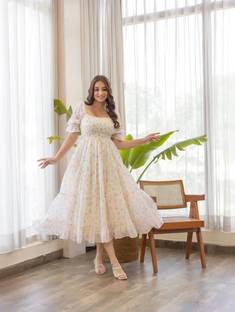 Dream Tree Women Fit and Flare White Midi/Calf Length Dress