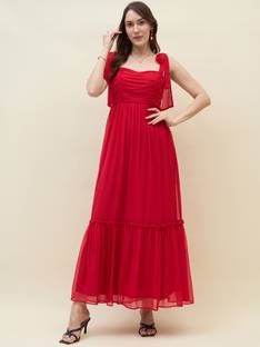 AAYU Women Layered Red Maxi/Full Length Dress