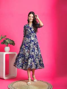 Presha Women Fit and Flare Multicolor Below Knee Dress