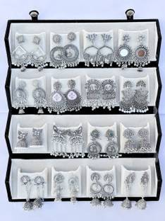 Orriva Orriva Viral 16 Pair Oxidised Earing Set With Folding Jewelery Box