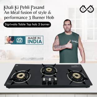 Sigri-wala 3 Burner Hobtop Black Glass Manual Hob
