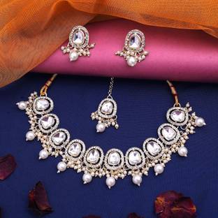 Atasi International Alloy Gold-plated Gold, White Jewellery Set