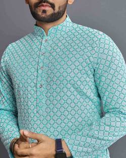 ALMORA Men Embroidered Straight Kurta