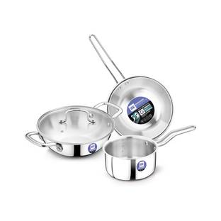 BERGNER BE Essentials Triply 4 Pcs Set of 22cm Kadai, 22cm Frypan, 14cm Saucepan - Induction Bottom Cookware Set