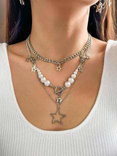 Palay Layered Star Pendant Necklace Women Girl Trio Pearl Choker Y2K Aesthetic