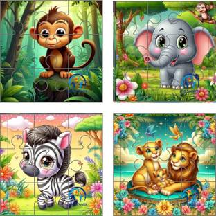 pentamark 4 IN 1 Wild Animals Wooden Jigsaw Puzzle FOR Kids, PRE