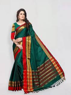 VJ FASHION Solid/Plain Bollywood Cotton Blend Saree