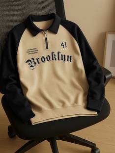 Jump Cuts Printed Men Polo Neck Beige T-Shirt