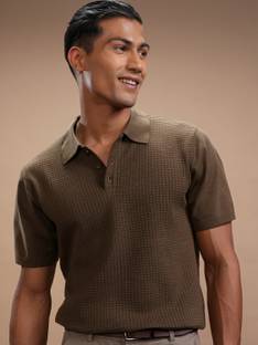 HIGHLANDER Self Design Men Polo Neck Brown T-Shirt