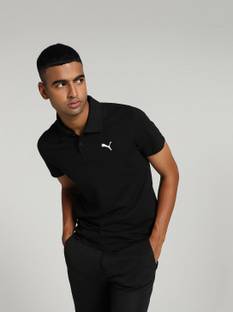 PUMA Solid Men Polo Neck Black T-Shirt