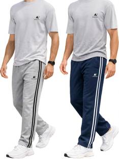 Diwazzo Striped Men Silver, Dark Blue Track Pants