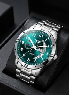 LOIS CARON LCS-8326 Trending Day & Date Series Stainless Steel Green dial wrist watch Chain Analog Watch  - For Men