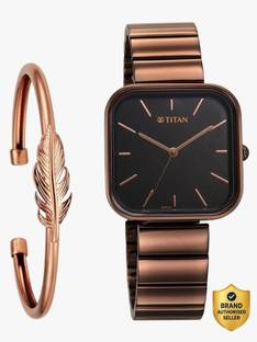 Titan Titan Purple Stackables Black Dial Brown Stainless Steel Strap Analog Watch  - For Women