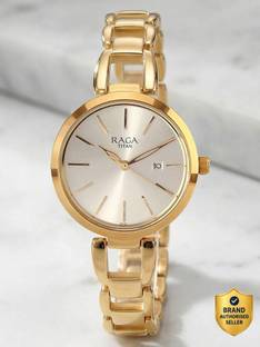 Titan NP2642YM01 Titan Raga Viva with Date Golden Dial Gold MetalStrap Analog Watch  - For Women