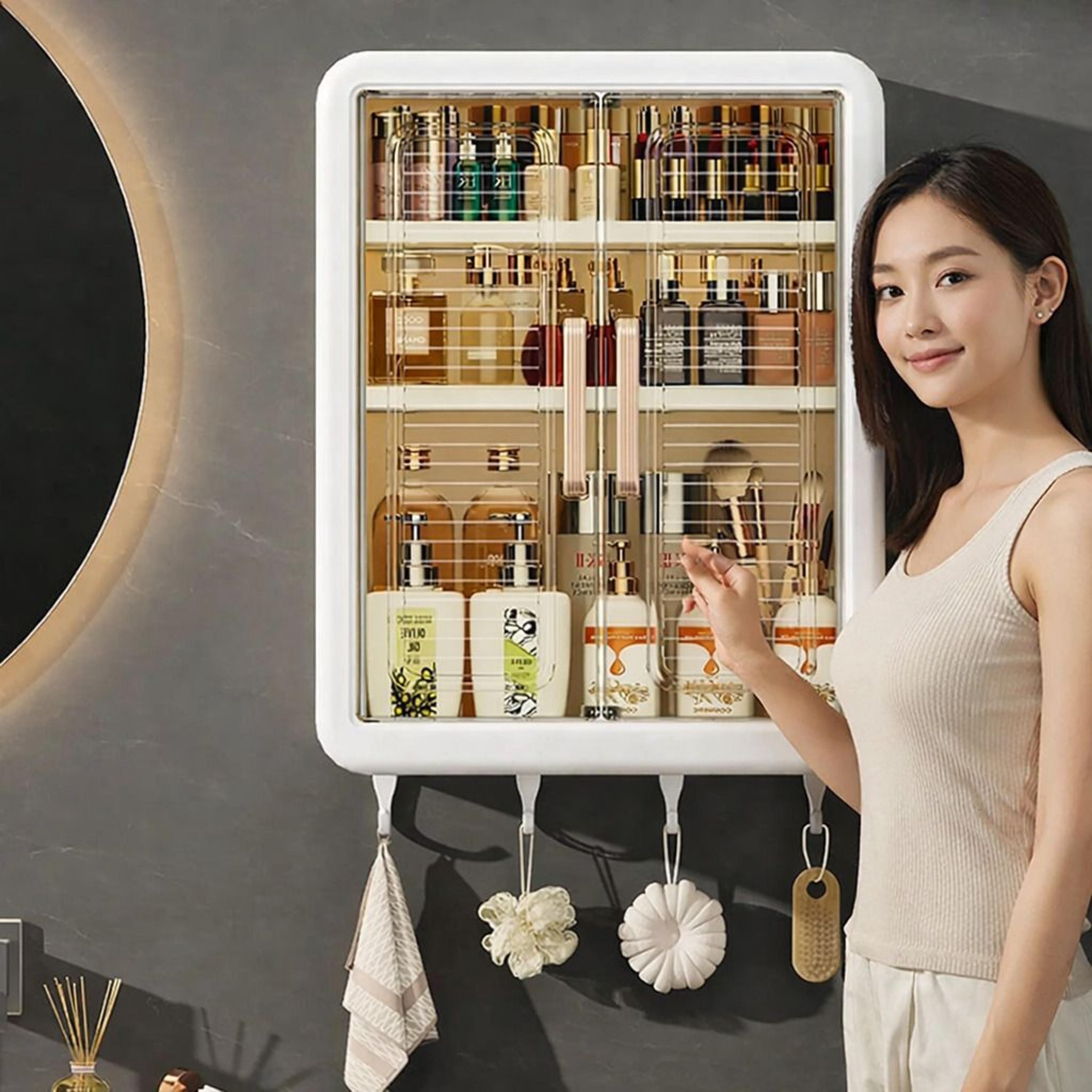 ESKIA Bathroom Storage Organizer Bathroom Cabinet Kitchen Plastic Wall Shelf - 60% off at DetectaDeal