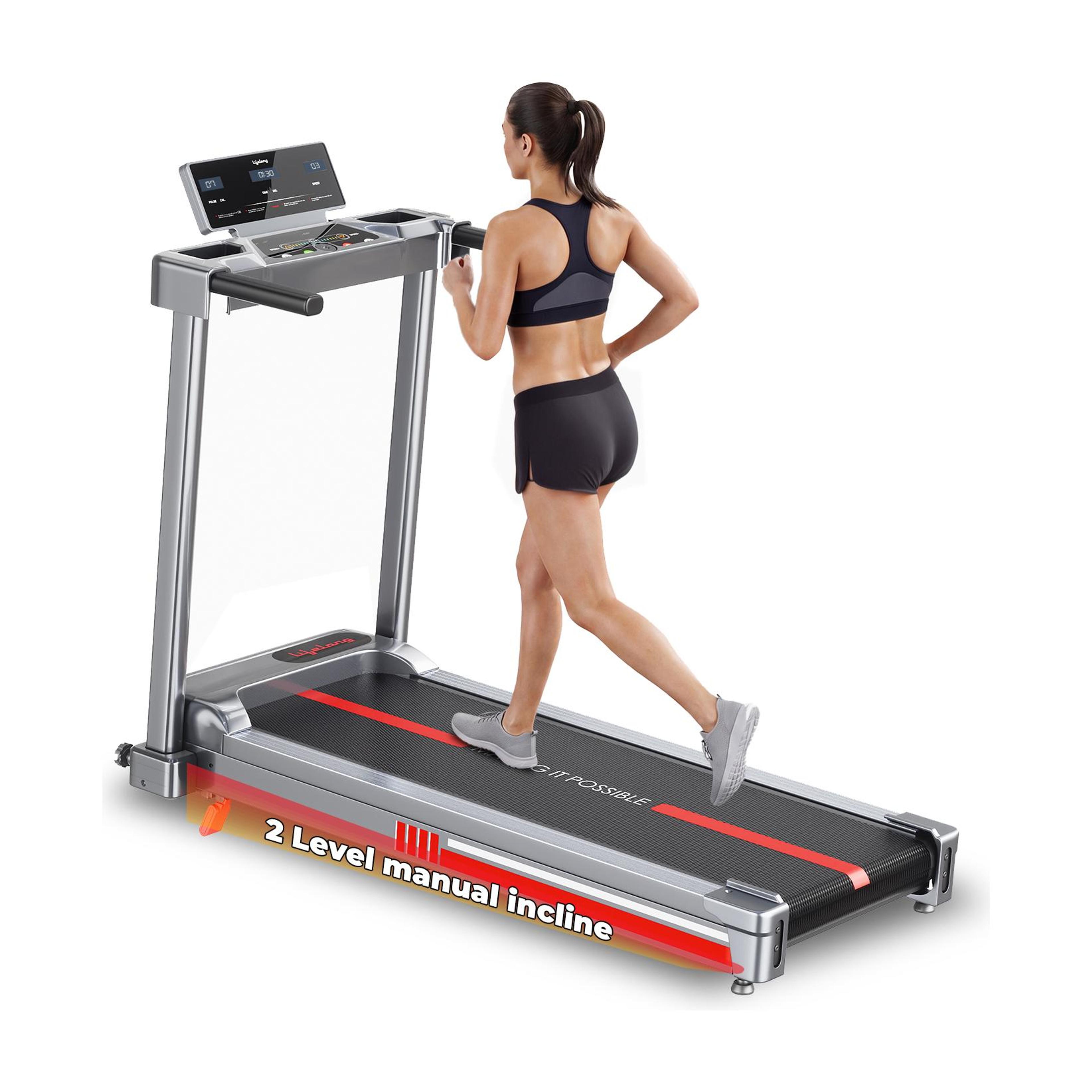 Lifelong 4.5HP Motorized Treadmill for Home | Manual Incline 2 Level | Foldable Handle Treadmill (Max Weight:100 kg) - 72% off at DetectaDeal