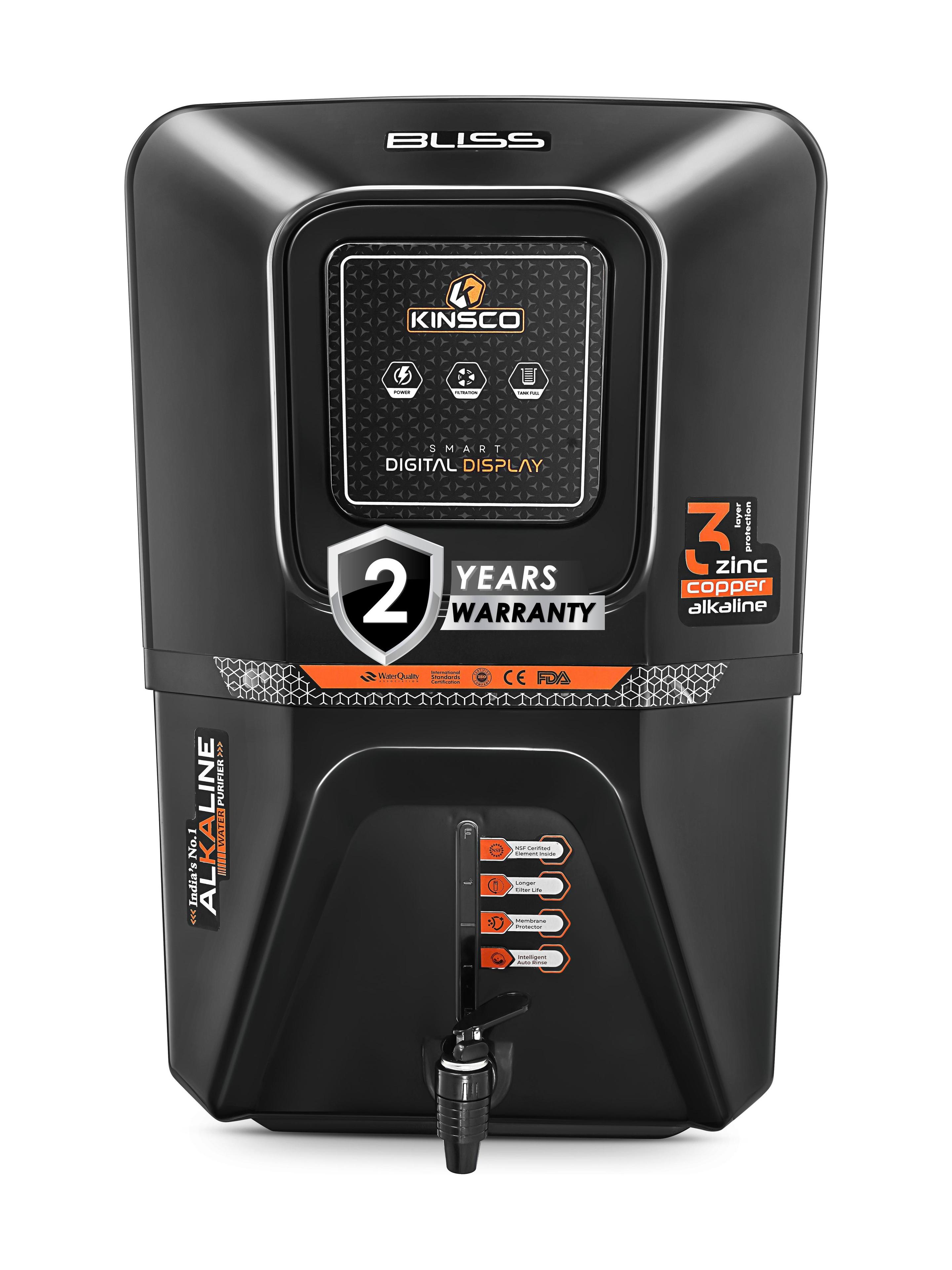 Kinsco Aqua Bliss| Needs no service for 2 years | 10 Stage purification| 15 L RO + UV + UF + Copper + Alkaline + Minerals Water Purifier - 78% off at DetectaDeal