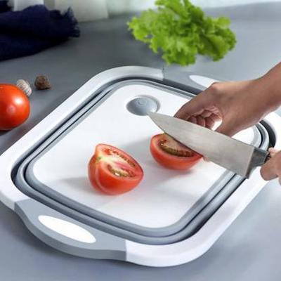vedvit Foldable Collapsible 3-in-1 Chopping Board, Vegetable Fruit Wash and Drain Sink Storage Basket Plastic, Silicone Cutting Board