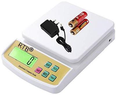 RTB Electronic Digital 1Gram-10 Kg Weight Scale Lcd Kitchen Weight Scale Machine Measure for measuring fruits,shop,Food,Vegetable,vajan,offer,kata,weight machine Weighing Scale for grocery,kata,taraju,shop,computer kata,tarazu,jewellery,sabzi, Weighing scale (White) (adaptor included) Digital Kitchen Weighing Machine Multipurpose Electronic Weight Scale with Backlit LCD Display for Measuring Food, Cake, Vegetable, Fruit Weighing Scale (White) Weighing Scale