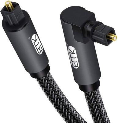 Etzin TV-out Cable 90 Degree Optical Audio Cable(5ft/1.5m) Nylon Braided Digital SPDIF Audio Optical Cable[360 Degree Rotatable,Super Practical] EMK Toslink Cable for Sound Bar, TV, PS4, Xbox (90 Degree, 3M) 3 m Fiber Optical Cable (Compatible with Soundar, Black, One Cable)