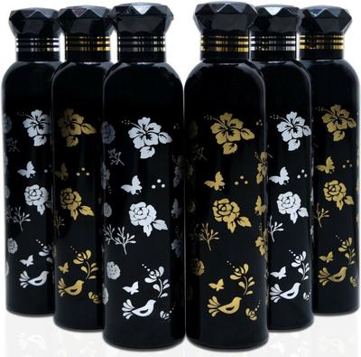 AneriDEALS Flower Printed Black Water Bottle for Fridge, for Home, Office, Gym & School Boy 1000 ml Plastic Bottle