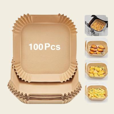 HOFEX 100 Pcs Air Fryer Disposable Paper Liners Square Shape Paper Cake Server