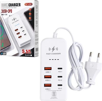 FITRIC DF-058 Rock Fast Charger 120W 6 Port USB & Type C PD Fast Charger Adapter Charging Station