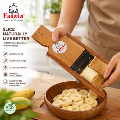 faizia Handheld Wooden Kitchen Slicer with Single Side Blade Banana Grater & Slicer