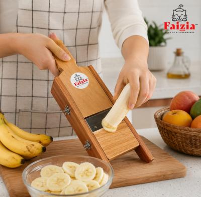 faizia Chips Cutter Handheld Wooden Kitchen Slicer with Single Side Blade Banana Grater & Slicer