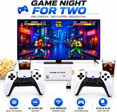 M15 4K Ultra HD E8 Retro Game Stick 64GB Dual Wireless Controllers HDMI TV with Game and Expansion Pack