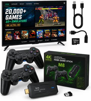 M8 Pro 4K Ultra HD Retro HDMI Game Y3 Stick 64GB Dual Wireless Controller with Game and Expansion Pack