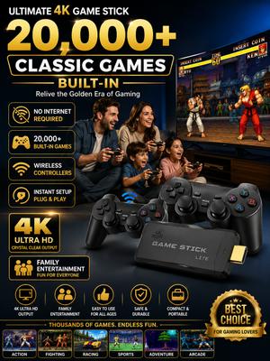 M8 S2 4K Ultra HD Retro HDMI Game Stick 64GB Dual Wireless Controller with Game and Expansion Pack, Full Game