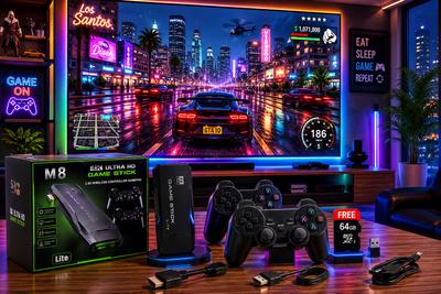 M8 Pro 4K Ultra HD Retro HDMI Game L1 Stick 64GB Dual Wireless Controller with Game and Expansion Pack