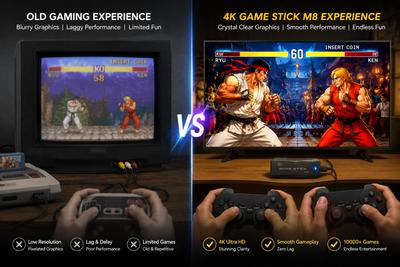 M8 4K Ultra HD Game O9 Stick 20000+ Games 64GB Dual Wireless Controllers HDMI TV with Game and Expansion Pack