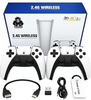 Portable 4K Game Stick Console with 2.4G Wireless Controllers for TV Gaming Premium Edition