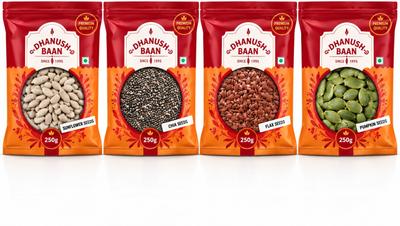 Dhanush Baan Powerhouse Packs Chia Seeds, Sunflower Seeds, Brown Flax Seeds, Pumpkin Seeds