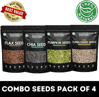 Nutritoz Raw Chia Seeds, Flax, Pumpkin & Sunflower Seeds Combo 50GM Pack of 4 Chia Seeds, Brown Flax Seeds, Pumpkin Seeds, Sunflower Seeds