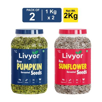 LIVYOR Raw Pumpkin Seeds & Sunflower Seeds Combo for eating (1 kg each) Pumpkin Seeds, Sunflower Seeds