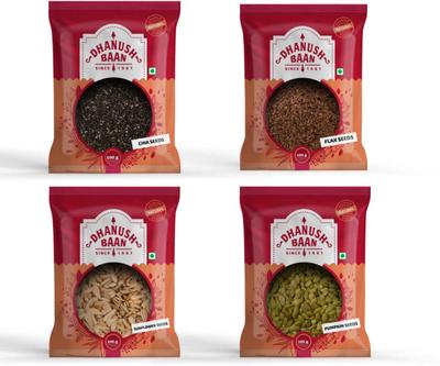 Dhanush Ban Weight Loss Combo 400g| Chia, Flax, Pumpkin, Sunflower Seeds-Loaded with Omega 3 Chia Seeds, Pumpkin Seeds, Sunflower Seeds, Brown Flax Seeds