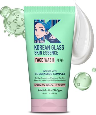K DERMA Korean Face wash with 1% ceramide and rice water for Glass skin Face Wash