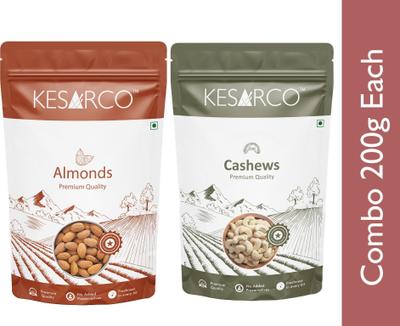 KESARCO W320 Premium Cashews & Raw Almonds Combo | 200 gm each Combo