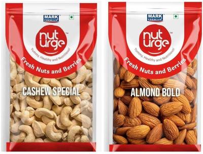Nut Urge CASHEW SPECIAL WHOLE 200gm+ALMOND BOLD 200gm Combo
