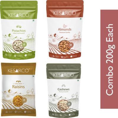 KESARCO Dry Fruits Essentials combo |Raisin, Cashew, Raw Almonds, Pistachios |200gm each Combo