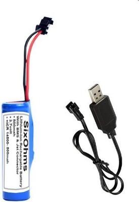 SixOhms 3.7V 500mAh 14500 Li-ion Battery with SM-2P USB Charger Cable for RC Toys Game Battery